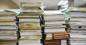 Stack of papers in office building